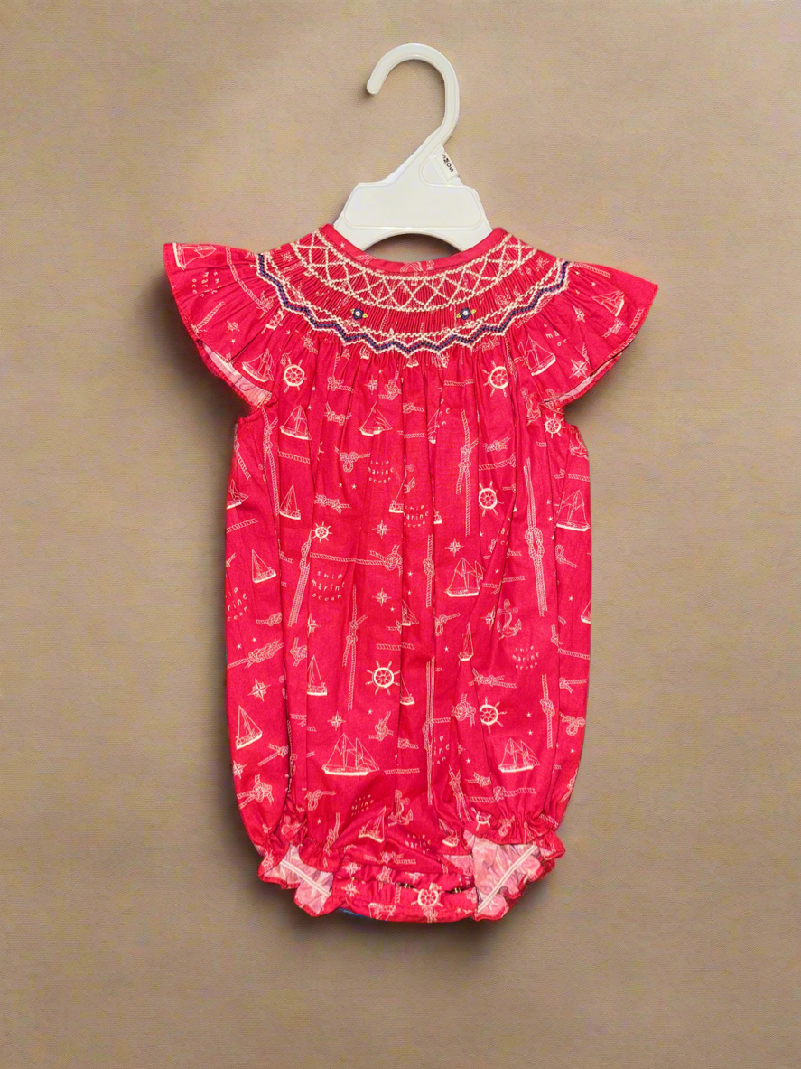 Nautical Red Smocked Bubble