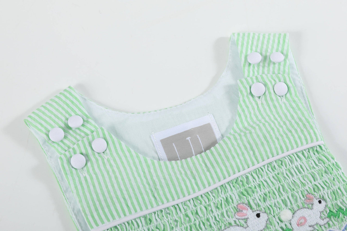Green Seersucker Easter Bunny Smocked Jon Jons