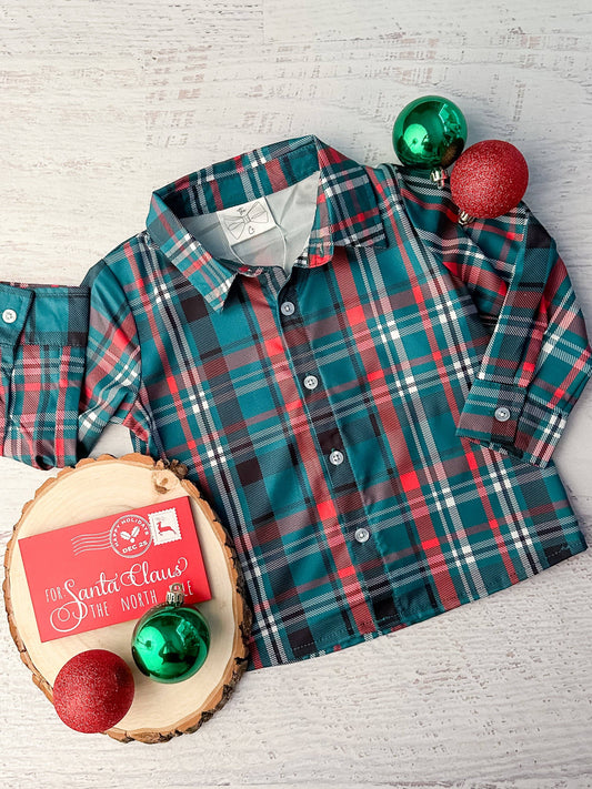 Boy's Red & Green Plaid Shirt