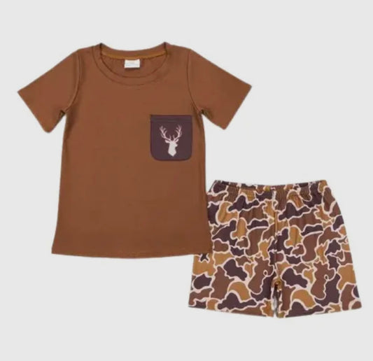 Brown Camo Deer Short Set