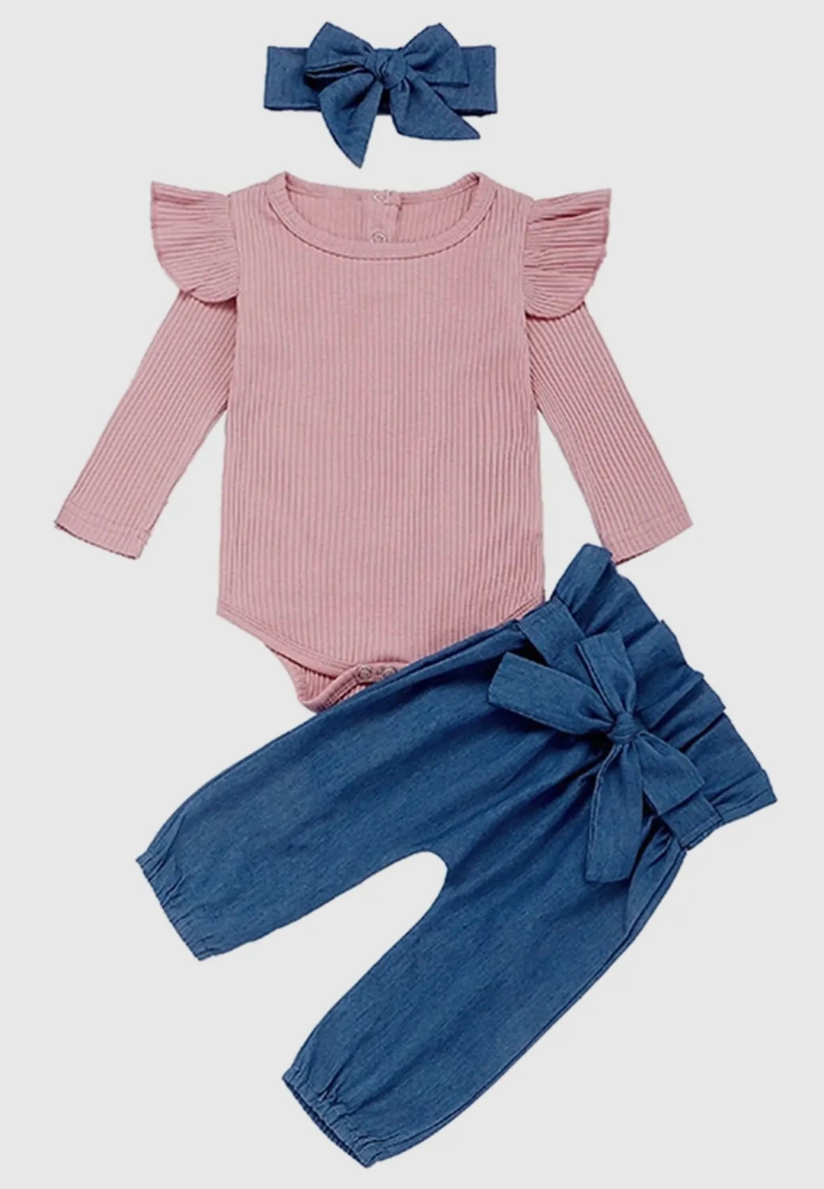 Pink Ruffle Top and Bow Pant Set