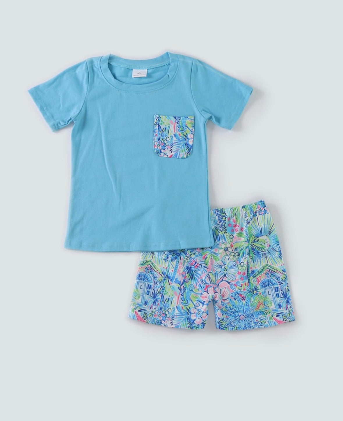 Blue Garden Print Short Set