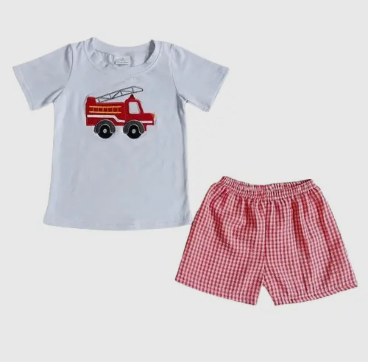 Fire Truck Plaid Short Set