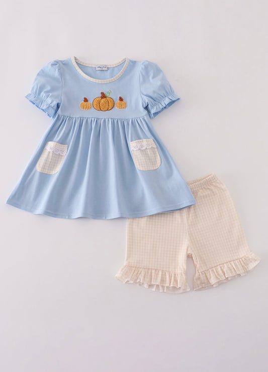 Blue Pumpkin French Knot Ruffle Short Set